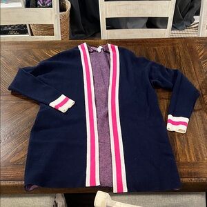 Crown & Ivy Navy Cardigan with Pink and White Stripes
